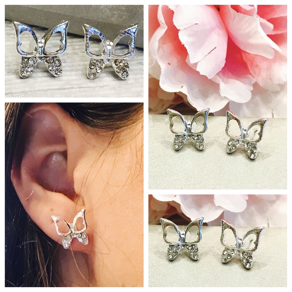 Stud Silver Butterfly Crystals Whimsical Womens